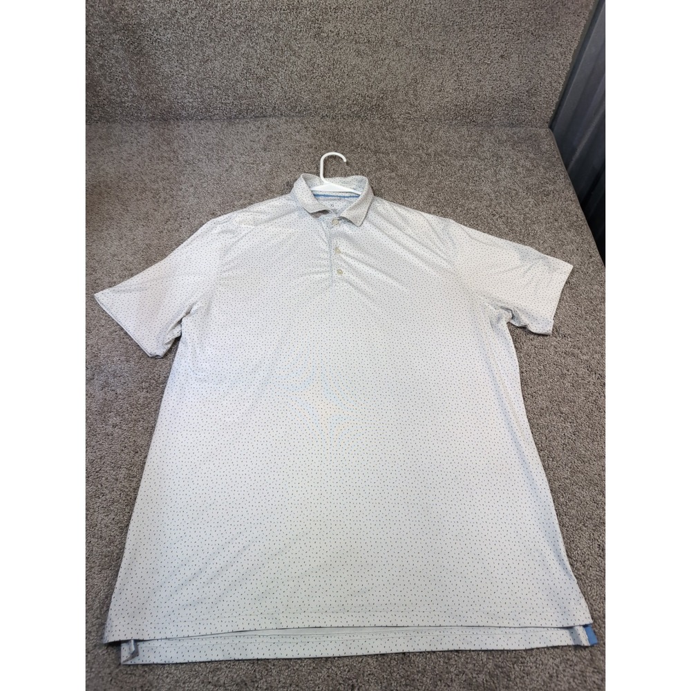 Johnnie-O Mens XL Polo Shirt White Blue Dot Print Short Sleeve Golf Casual
